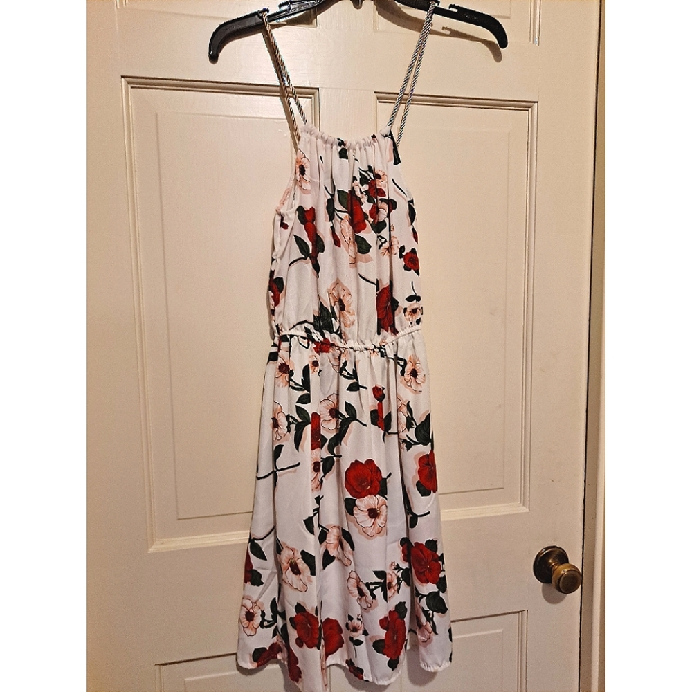 Floral dress rope straps pearl summer sexy party beach travel mini event holiday